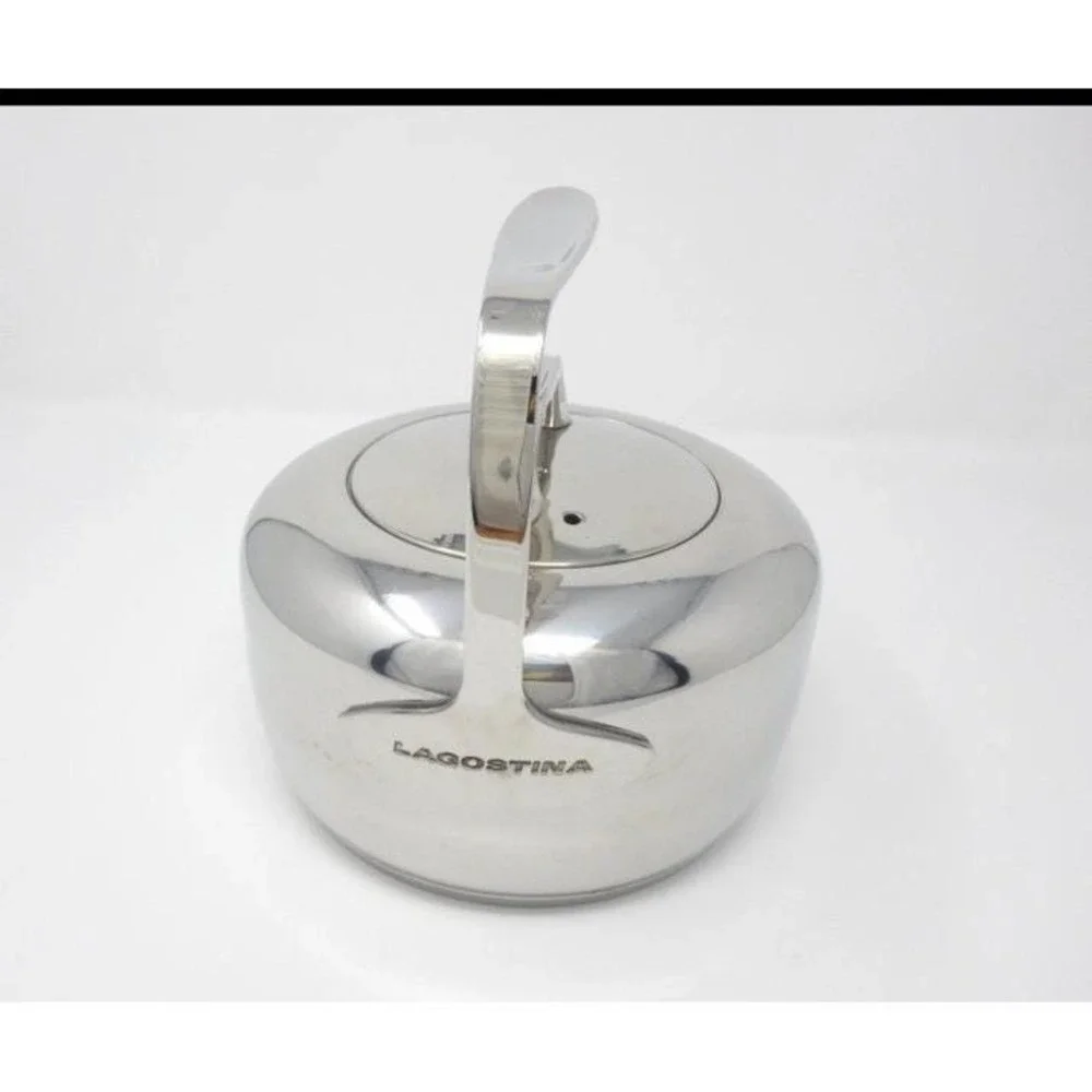 Vtg Lagostina Stainless Steel Stovetop Tea Kettle Dramatic Architecural Handle